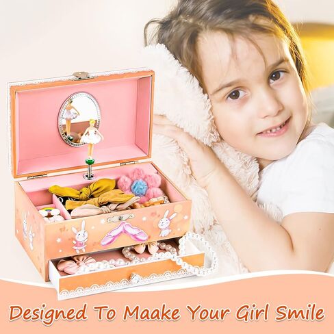 Girl's Ballerina Musical Jewelry Box - Kid's Storage Box with The Waltz of the Flowers Music with Pullout Drawer, Ballet and Forest Bunny Jewelry Box in Kuwait