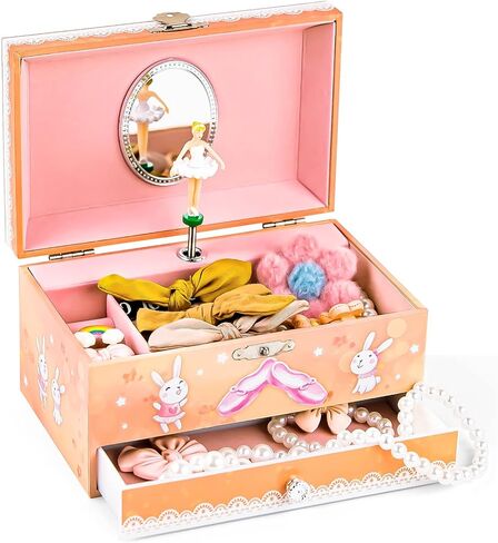 Girl's Ballerina Musical Jewelry Box - Kid's Storage Box with The Waltz of the Flowers Music with Pullout Drawer, Ballet and Forest Bunny Jewelry Box in Kuwait