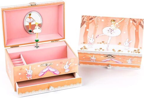 Girl's Ballerina Musical Jewelry Box - Kid's Storage Box with The Waltz of the Flowers Music with Pullout Drawer, Ballet and Forest Bunny Jewelry Box in Kuwait