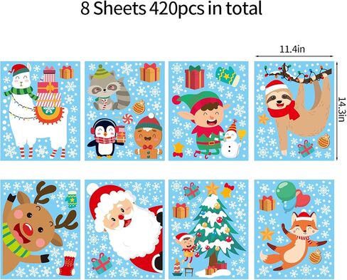 FINGOOO ملصقات نافذة عيد الميلاد للزجاج، 420 زينة نافذة عيد الميلاد في الشتاء وملصقات النوافذ اللطيفة in Kuwait