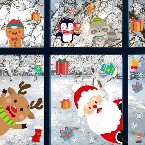 FINGOOO ملصقات نافذة عيد الميلاد للزجاج، 420 زينة نافذة عيد الميلاد في الشتاء وملصقات النوافذ اللطيفة in Kuwait