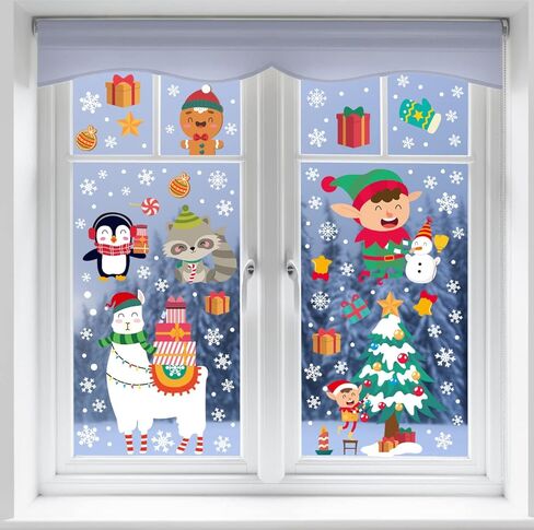 FINGOOO ملصقات نافذة عيد الميلاد للزجاج، 420 زينة نافذة عيد الميلاد في الشتاء وملصقات النوافذ اللطيفة in Kuwait