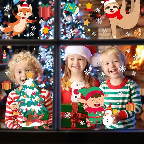 FINGOOO ملصقات نافذة عيد الميلاد للزجاج، 420 زينة نافذة عيد الميلاد في الشتاء وملصقات النوافذ اللطيفة in Kuwait