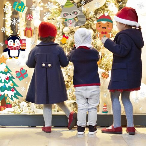 FINGOOO ملصقات نافذة عيد الميلاد للزجاج، 420 زينة نافذة عيد الميلاد في الشتاء وملصقات النوافذ اللطيفة in Kuwait