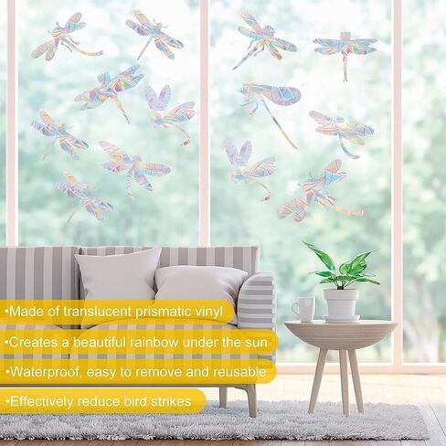 Vikissm-33 Pieces of Bird-Proof Window Stickers in The Shape of Dragonflies can Catch Sunlight, Fill The Room with a Rainbow Effect, and Prevent Birds from Hitting Doors and Windows. in Kuwait