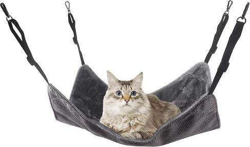 YOGURTCK Reversible Hanging Cat Hammock Warm Bed with Adjustable Straps and Metal Clasps Resting Sleepy Pad, Fit Kitten Puppy Small Animals Sleeping and Playing Cozy Activity Fun Pet Supplies - Gray in Kuwait