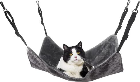 YOGURTCK Reversible Hanging Cat Hammock Warm Bed with Adjustable Straps and Metal Clasps Resting Sleepy Pad, Fit Kitten Puppy Small Animals Sleeping and Playing Cozy Activity Fun Pet Supplies - Gray in Kuwait