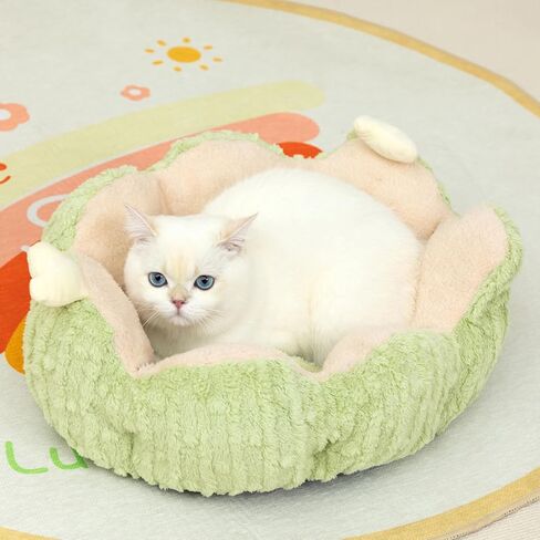 Hollypet Calming Cat Beds for Indoor Cats - Cute Cactus Pet Beds, Fluffy Puppy Bed, Non-Slip Extra Small Dog Bed, Green in Saudi Arabia