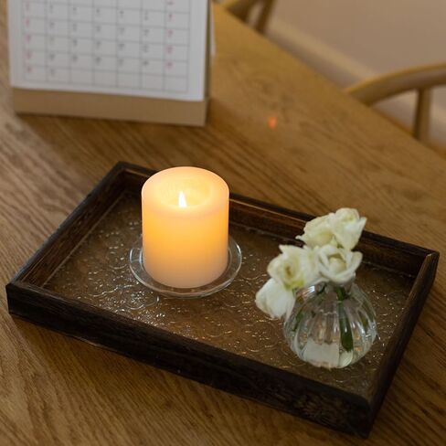 Vintage Wood Serving Tray, Rustic Farmhouse Serving Tray with Wooden Frame and Textured Glass Base, Rectangular Ottoman Tray, Decorative Tray for Coffee Table, Countertop, Dining Table, 12.6" x 7.9" in Kuwait
