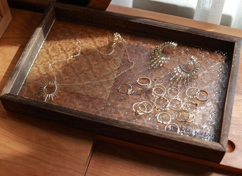 Vintage Wood Serving Tray, Rustic Farmhouse Serving Tray with Wooden Frame and Textured Glass Base, Rectangular Ottoman Tray, Decorative Tray for Coffee Table, Countertop, Dining Table, 12.6" x 7.9" in Kuwait