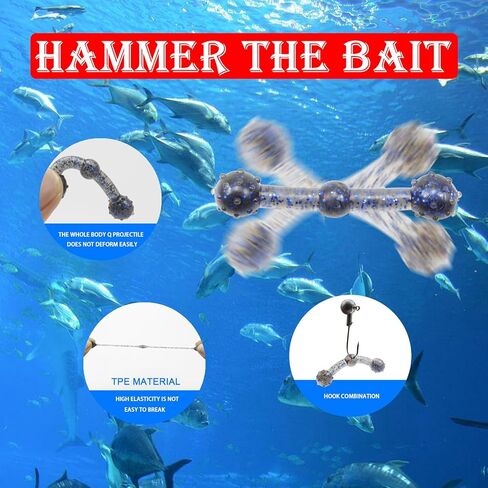 ZRUOYI Soft Plastic Fishing Lure Bait 8 Colors 2 Inch DIY Floating Stick Hammer Fishing Lures for Bass,Topwater Jerk Hopping Swim Bait,Swimming Lures in Kuwait