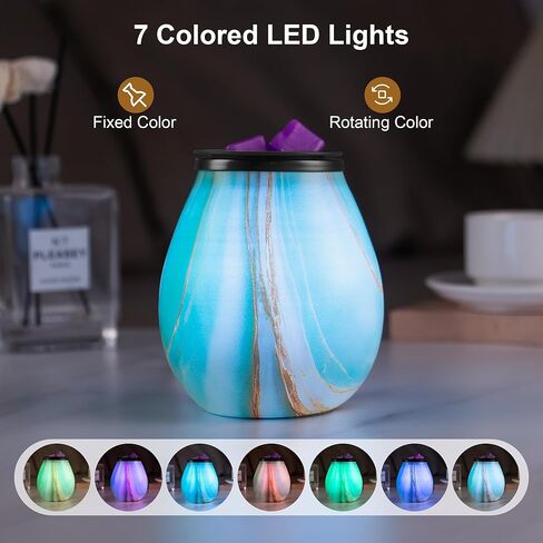 JOYOLO زجاج الشمع يذوب أكثر دفئا مع 7 ألوان LED تغيير ضوء الشمع الكهربائي الموقد للشمع المعطر الشمع ذوبان الشمع للمنزل مكتب هدية الروائح العلاجية (برتقالي أزرق) in Kuwait