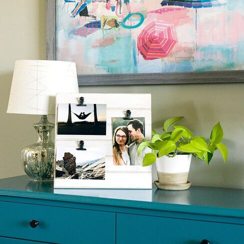 الحد الأدنى | لوحة عرض الصور Shiplap - إطار صورة مع مشابك لـ 3 صور (ثلاثة مقاس 4x6 أو اثنتان مقاس 4x6 مع واحدة مقاس 5x7)، مجموعة صور سهلة التغيير السريع، يمكن تعليقها على الحائط أو الوقوف على سطح الطاولة (أسود ريفي) in Kuwait