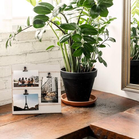 الحد الأدنى | لوحة عرض الصور Shiplap - إطار صورة مع مشابك لـ 3 صور (ثلاثة مقاس 4x6 أو اثنتان مقاس 4x6 مع واحدة مقاس 5x7)، مجموعة صور سهلة التغيير السريع، يمكن تعليقها على الحائط أو الوقوف على سطح الطاولة (أسود ريفي) in Kuwait