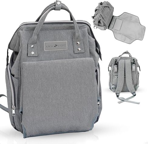 حقيبة حفاضات AWH Dept مع وسادة تغيير - حقيبة ظهر كبيرة لحفاضات السفر لجميع مستلزمات الأطفال والحفاضات - حقيبة ظهر مقاومة للماء مع وسادة تغيير محمولة (رمادي) in Kuwait