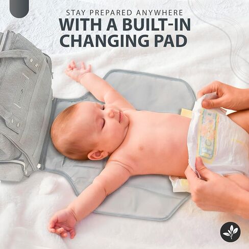 حقيبة حفاضات AWH Dept مع وسادة تغيير - حقيبة ظهر كبيرة لحفاضات السفر لجميع مستلزمات الأطفال والحفاضات - حقيبة ظهر مقاومة للماء مع وسادة تغيير محمولة (رمادي) in Kuwait