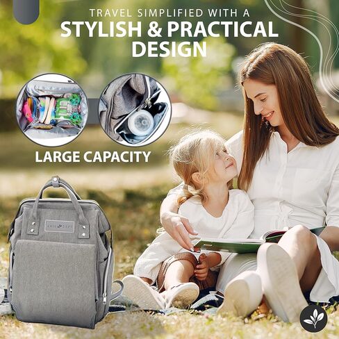 حقيبة حفاضات AWH Dept مع وسادة تغيير - حقيبة ظهر كبيرة لحفاضات السفر لجميع مستلزمات الأطفال والحفاضات - حقيبة ظهر مقاومة للماء مع وسادة تغيير محمولة (رمادي) in Kuwait