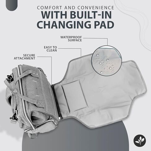 حقيبة حفاضات AWH Dept مع وسادة تغيير - حقيبة ظهر كبيرة لحفاضات السفر لجميع مستلزمات الأطفال والحفاضات - حقيبة ظهر مقاومة للماء مع وسادة تغيير محمولة (رمادي) in Kuwait