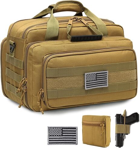 DBTAC Gun Case Bag Deluxe Middle Size | Tactical 2~4 Pistol Bag Firearm Shooting Case with Lockable Zipper for Shooting Range Outdoor Hunting | US Flag Patch + MOLLE Pouch + Universal Holster Included in Kuwait