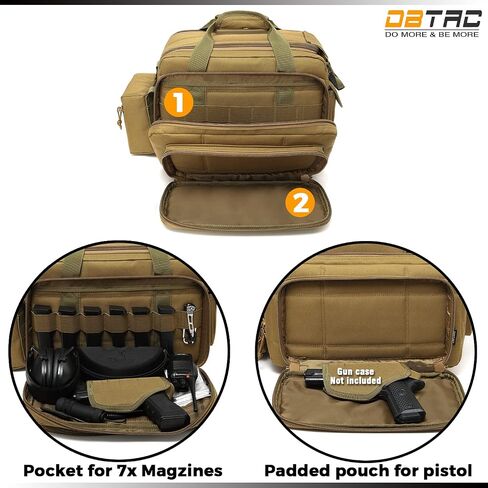 DBTAC Gun Case Bag Deluxe Middle Size | Tactical 2~4 Pistol Bag Firearm Shooting Case with Lockable Zipper for Shooting Range Outdoor Hunting | US Flag Patch + MOLLE Pouch + Universal Holster Included in Kuwait