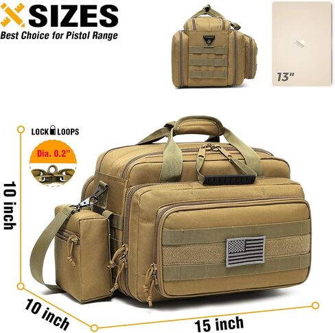 DBTAC Gun Case Bag Deluxe Middle Size | Tactical 2~4 Pistol Bag Firearm Shooting Case with Lockable Zipper for Shooting Range Outdoor Hunting | US Flag Patch + MOLLE Pouch + Universal Holster Included in Kuwait