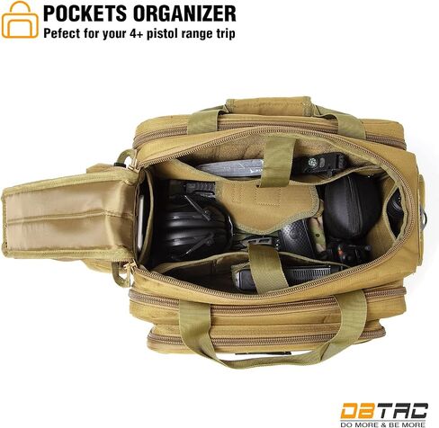 DBTAC Gun Case Bag Deluxe Middle Size | Tactical 2~4 Pistol Bag Firearm Shooting Case with Lockable Zipper for Shooting Range Outdoor Hunting | US Flag Patch + MOLLE Pouch + Universal Holster Included in Kuwait