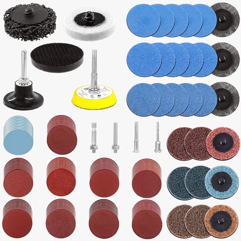 Swpeet 131Pcs 2 Inch Sanding Discs Accessories Set, Wool Discs Flap Discs Nylon Sanding Disc Zirconium Oxide Discs Aluminium Oxide Discs with Holder for Grind Polish Burr Finish Rust Paint Removal Kit in Saudi Arabia