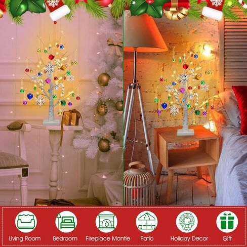 Liliful 2 Set 2 ft Christmas Lighted Tree and 36 Pcs Shiny Mini Christmas Ornament Display Tree, White Tabletop Tree 24 LED Warm White Lights Battery and USB Powered, Small Hanging Christmas Decor in Kuwait