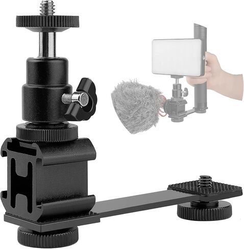 Rigych Triple Cold Shoe Mount Adapter with Ball Head 1/4" Hotshoe Camera Mount Adapter 360 Degree Rotatable, Video Light Microphone Mount for DJI OM 4/OSMO Mobile3/Zhiyun Smooth q 4 Gimbal Stabilizer in Saudi Arabia
