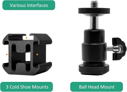 Rigych Triple Cold Shoe Mount Adapter with Ball Head 1/4" Hotshoe Camera Mount Adapter 360 Degree Rotatable, Video Light Microphone Mount for DJI OM 4/OSMO Mobile3/Zhiyun Smooth q 4 Gimbal Stabilizer in Saudi Arabia
