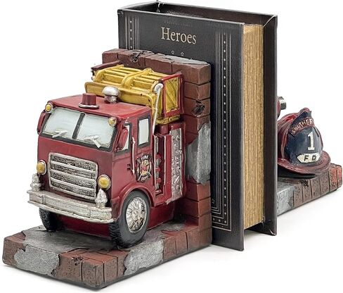 Bellaa Decorative Books Bookends Vintage Antique Fire Truck Engine Brigade Wagon Book Ends Holder Heavy Stoppers Bookshelf Shelves to Hold Books Library Shelf Dividers Home Decor in Saudi Arabia