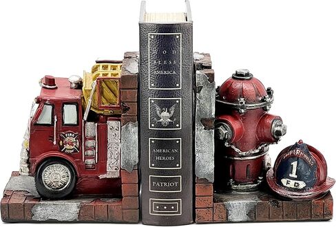 Bellaa Decorative Books Bookends Vintage Antique Fire Truck Engine Brigade Wagon Book Ends Holder Heavy Stoppers Bookshelf Shelves to Hold Books Library Shelf Dividers Home Decor in Saudi Arabia