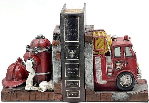 Bellaa Decorative Books Bookends Vintage Antique Fire Truck Engine Brigade Wagon Book Ends Holder Heavy Stoppers Bookshelf Shelves to Hold Books Library Shelf Dividers Home Decor in Saudi Arabia