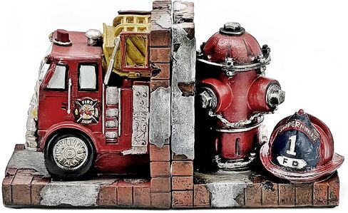 Bellaa Decorative Books Bookends Vintage Antique Fire Truck Engine Brigade Wagon Book Ends Holder Heavy Stoppers Bookshelf Shelves to Hold Books Library Shelf Dividers Home Decor in Saudi Arabia
