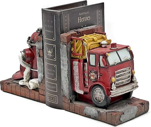 Bellaa Decorative Books Bookends Vintage Antique Fire Truck Engine Brigade Wagon Book Ends Holder Heavy Stoppers Bookshelf Shelves to Hold Books Library Shelf Dividers Home Decor in Saudi Arabia