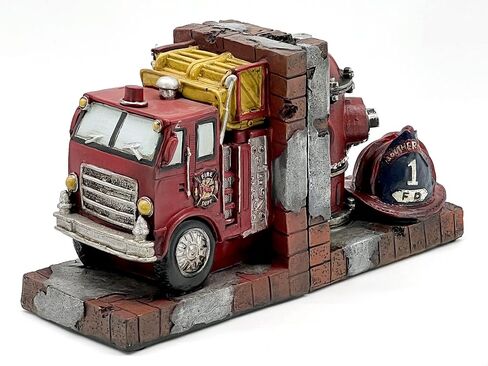 Bellaa Decorative Books Bookends Vintage Antique Fire Truck Engine Brigade Wagon Book Ends Holder Heavy Stoppers Bookshelf Shelves to Hold Books Library Shelf Dividers Home Decor in Saudi Arabia