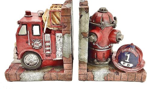 Bellaa Decorative Books Bookends Vintage Antique Fire Truck Engine Brigade Wagon Book Ends Holder Heavy Stoppers Bookshelf Shelves to Hold Books Library Shelf Dividers Home Decor in Saudi Arabia