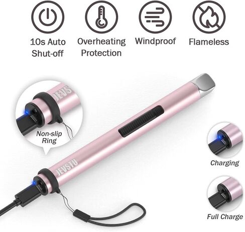 ولاعة شمعة، ولاعة كهربائية قابلة لإعادة الشحن عبر USB، ولاعة بلازما عديمة اللهب مقاومة للرياح، عصا طويلة مع حبل وحلقة، بدون سائل البيوتان، مثالية للشموع والشواء والتخييم وموقد المطبخ، فضي in Saudi Arabia