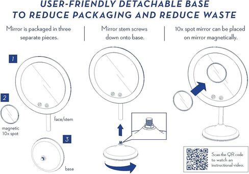 مرآة مكياج مضاءة من كونير مع تكبير موضعي 10 مرات، مرآة زينة LED، مرآة محمولة باليد، مرآة مكبرة 1X/10x، قابلة لإعادة الشحن من النيكل الساتان in Kuwait