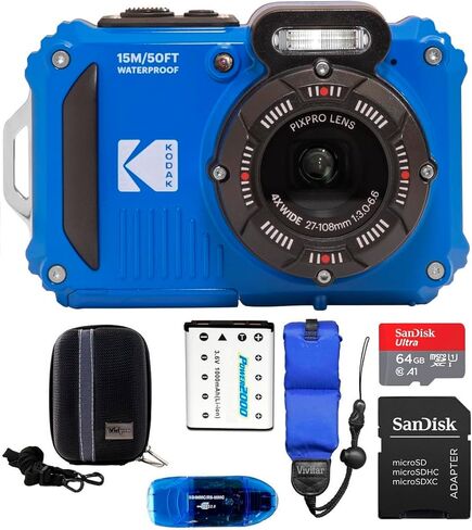 KODAK PIXPRO WPZ2 Waterproof Digital Camera Bundle, Includes: SanDisk 64GB MicroSD Memory Card, Spare Battery and More (6 Items) (Yellow) in Saudi Arabia
