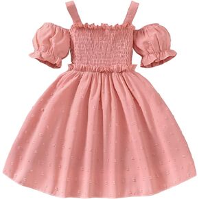 GRNSHTS Toddler Baby Girl Dress Off Shoulder Ruffle Soild Color Princess Party Dresses Little Girls Summer Tunic Dress