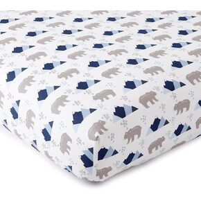 Levtex Baby - Trail Mix Crib Fitted Sheet - Fits Standard Crib and Toddler Mattress - Tossed Bears and Moutains - Blue, Grey and White - Nursery Accessories - 100% Cotton in Kuwait