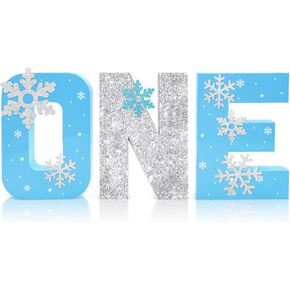 المجمدة رسالة واحدة علامة 1st عيد ميلاد الشتاء حفلة الوقوف الأزرق بريق ندفة الثلج كعكة سحق صور الدعامة محور الجدول الديكور in Kuwait