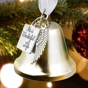 Silver Plated It's A Wonderful Life Christmas Bell Ornaments for Xmas Tree Wedding Anniversary Decoration Pendants with Angel Wings Charms (7X7CM) in Saudi Arabia
