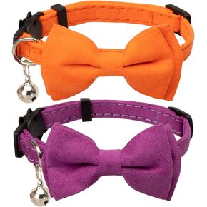 Gyapet Cat Collar Safety Breakaway Basic Solid Color Wedding Party Bell Bow Tie Halloween Costume 7-11" Rose Pink & Blue