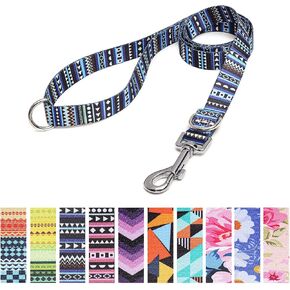 Soft Nylon Dog Lead Leash with Colorful Patterns,1.2m x 2cm Comfortable Lightweight Dog Training Walking Lead Leashes with 2 D-Ring for Small Medium Large Dogs (Pink Flower)