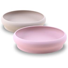 NAOMI Silicone Bowl for Toddlers and Silicone Plate for Toddlers | Perfect Baby Silicone Plate for Baby Led Weaning - Blue and Grey - Set of 2