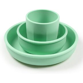 Silicone Plate and Bowl Set for Kids, Simple Style Kids Dinnerware Set, Includes Silicone Plate, Silicone Bowl and Silicone Cup, Unbreakable Silicone Baby Feeding Set, Blue