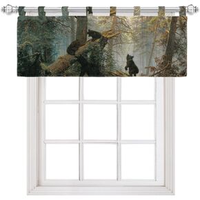 ستائر Vograud للنوافذ، ستائر نافذة المطبخ العلوية باللون الأسود الدب في الغابة، معالجة نافذة قصيرة لغرفة المعيشة وغرفة النوم والحمام، 54 بوصة × 18 بوصة in Kuwait