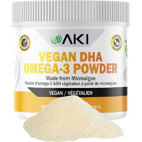 AKI Omega 3 DHA Micro Algae Powder Supplements - Plant Based Keto Vitamin - Alternative to Fish or Krill Oil | Vegan & GMO Free (4.58 Oz / 130G)